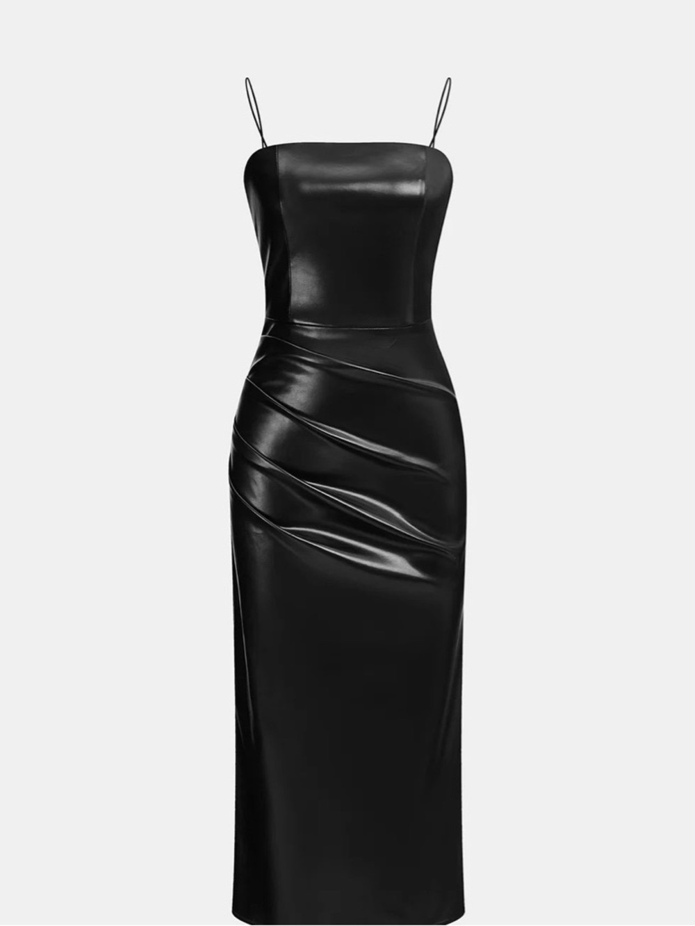 Faux Leather Ruched Cami Midi Dress